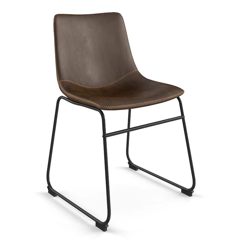 Petra Vegan Leather Side Chairs with Black Legs (Set of 2) - Dark Brown / Black Legs