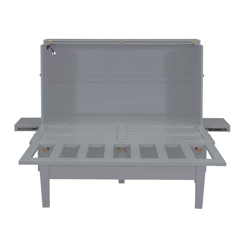 Queen Size Murphy Bed Chest with Desk, USB Port,Removable Shelves on Each Side