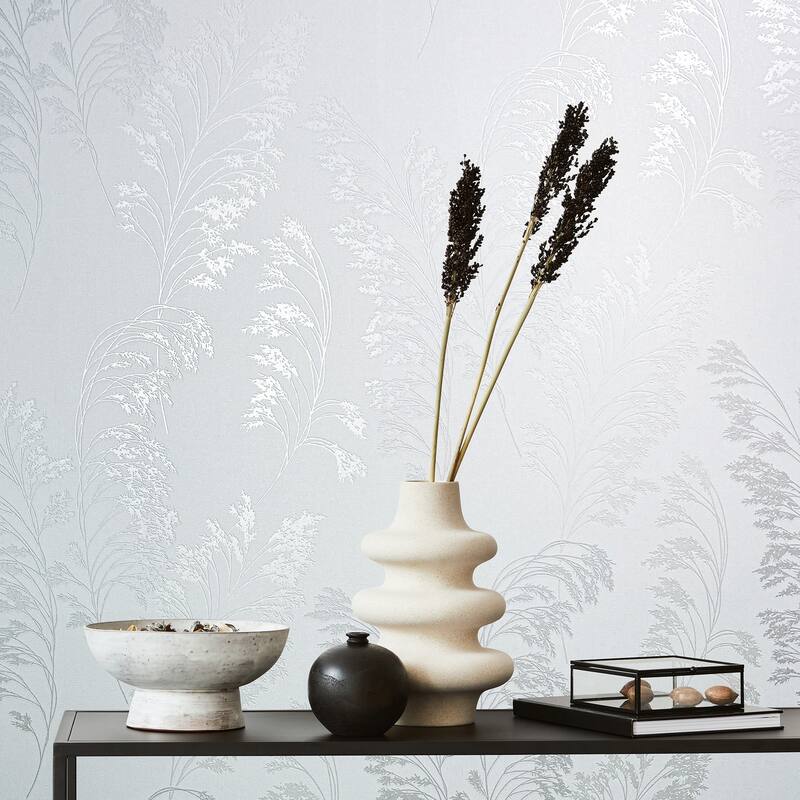 Galerie Wallcoverings Shrub Leaf On Plain Linen Texture Vinyl on Non-woven Soft Metallic Wallpaper Roll