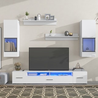 Modern TV Stand with LED Light 7 Pieces Floating TV Stand Set High ...