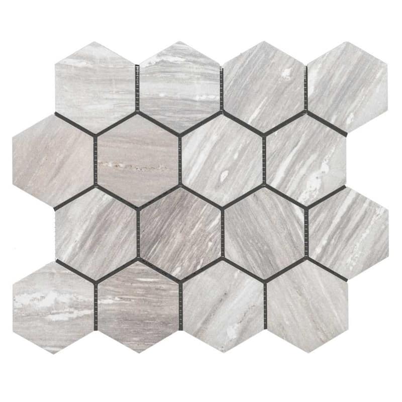 Stately Hex 11x14 Polished Porcelain Mosaic Tile - Floor, Wall, Backsplash