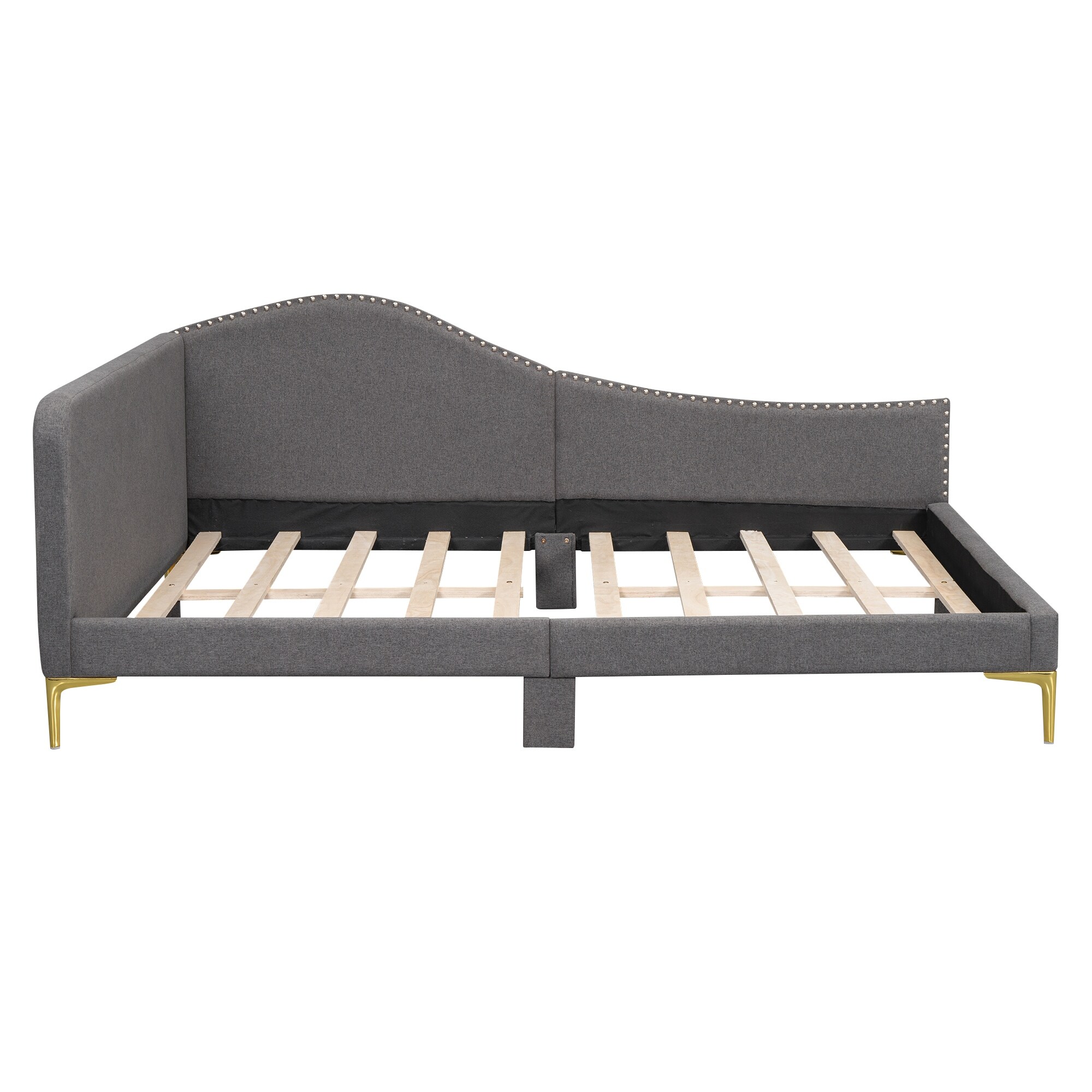 Full Size Upholstered Daybed with Headboard and Armrest, Support Legs