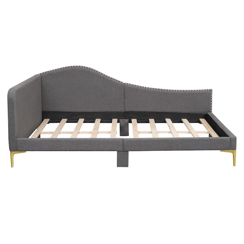 Full Size Upholstered Daybed with Headboard and Armrest