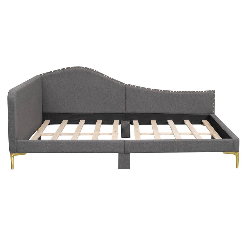 Modern Grey Upholstered Full Size Daybed with Headboard and Armrest