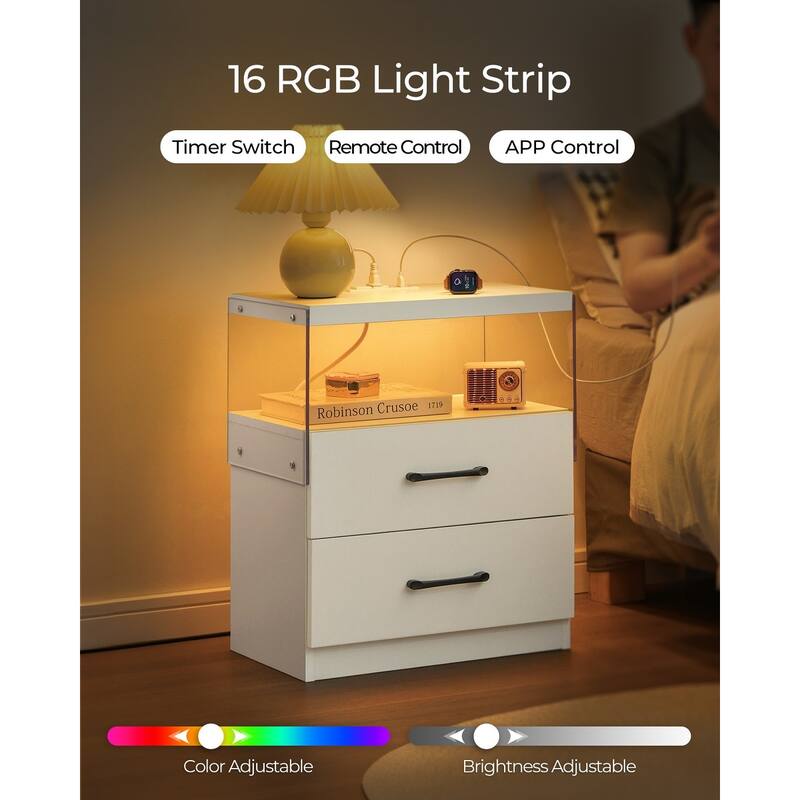 GDF Studio - Avalon Modern Nightstand with LED Lighting and Dual Drawers