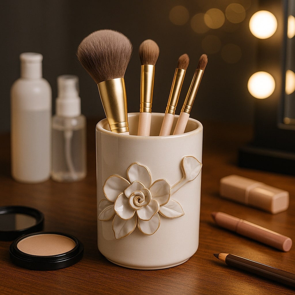 Stoneware Storage Container 3D Floral Sleek Contemporary Design