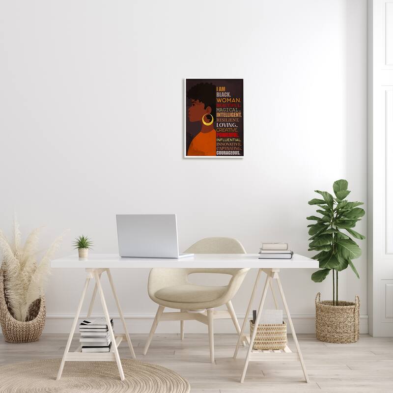 Stupell African American Woman I Am Inspirational Phrases Framed Wall Art - Brown