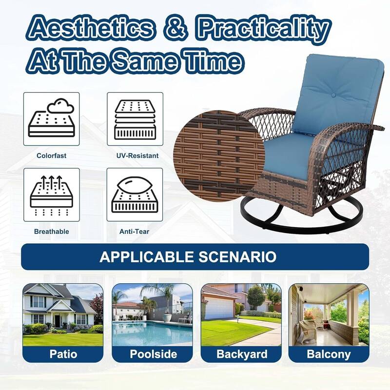 3-Piece Swivel Rocking Patio Chairs Set for Poolside Garden Deck - 3PCs