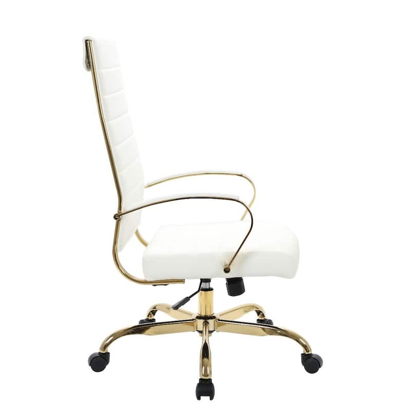 LeisureMod Benmar High-Back Leather Office Chair With Gold Frame - Red - 24.5"Dx22.5"Wx46"H