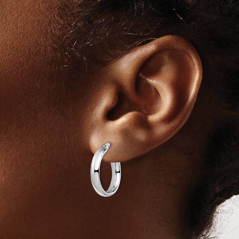 Curata 14k White Gold Polished Domed 20.5x4mm Classic Hoop Earrings