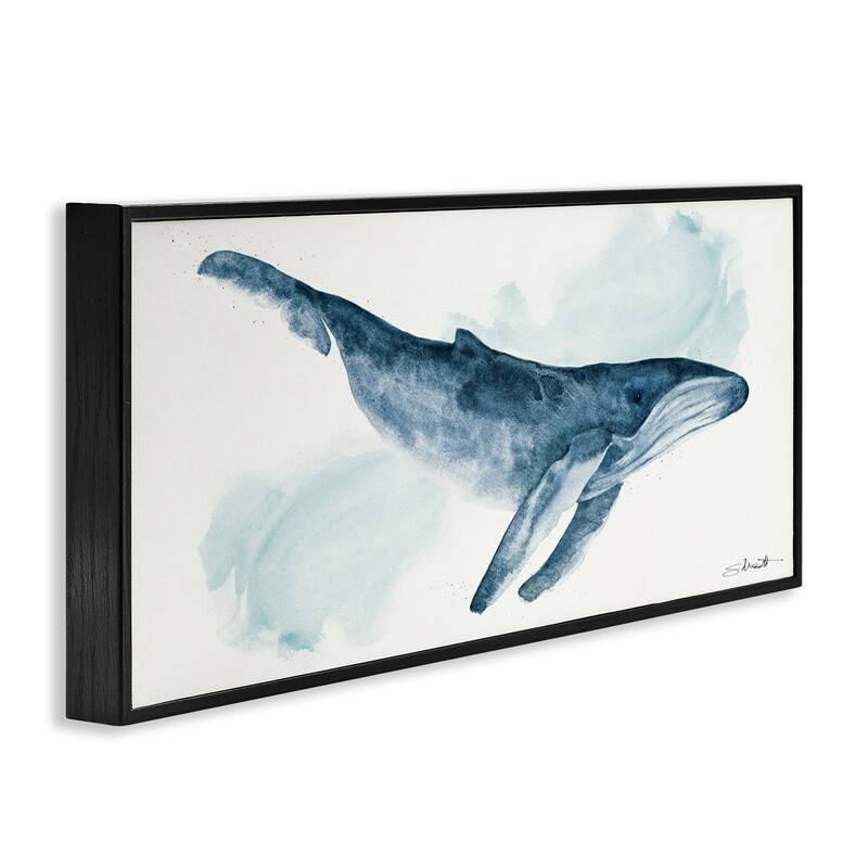 Stupell Nautical Humpback Whale Marine Animal Blue Watercolor Painting Framed Wall Art - White