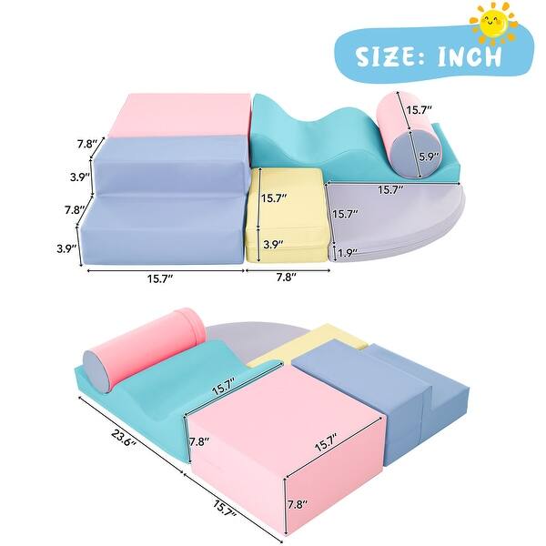 dimension image slide 2 of 3, 6 in 1 Soft Foam Playset Play Equipment Climb and Crawl Playground