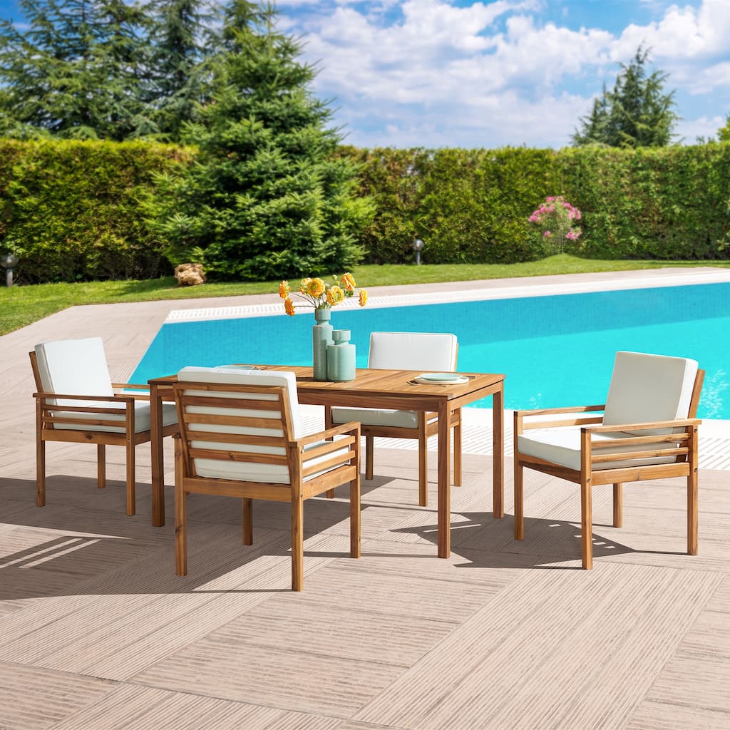 Okemo Acacia Wood 5-Piece Outdoor Dining Set with Table and 4 Dining Chairs with Cushions