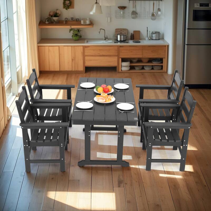 5-Piece HDPE Patio Dining Table Set, Outdoor Dining Furniture Set with 4 Chairs, Garden Outdoor Dining Table and Chairs