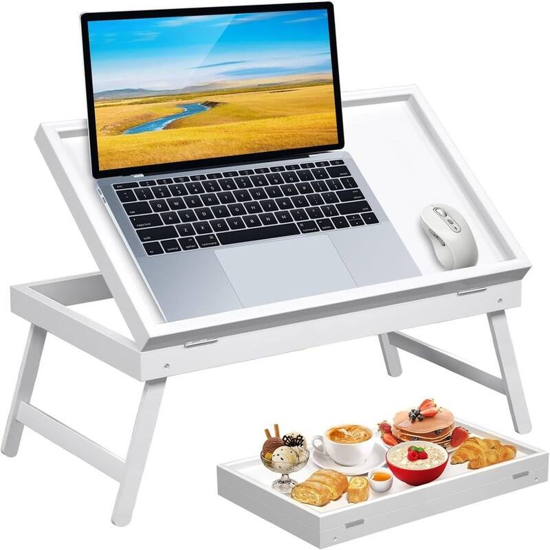 Bamboo Bed Tray Table - White