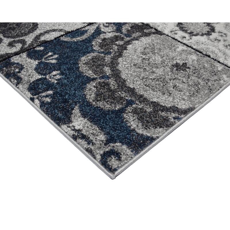 Patches Cream Blue Gray Stylish Transitional Area Rug