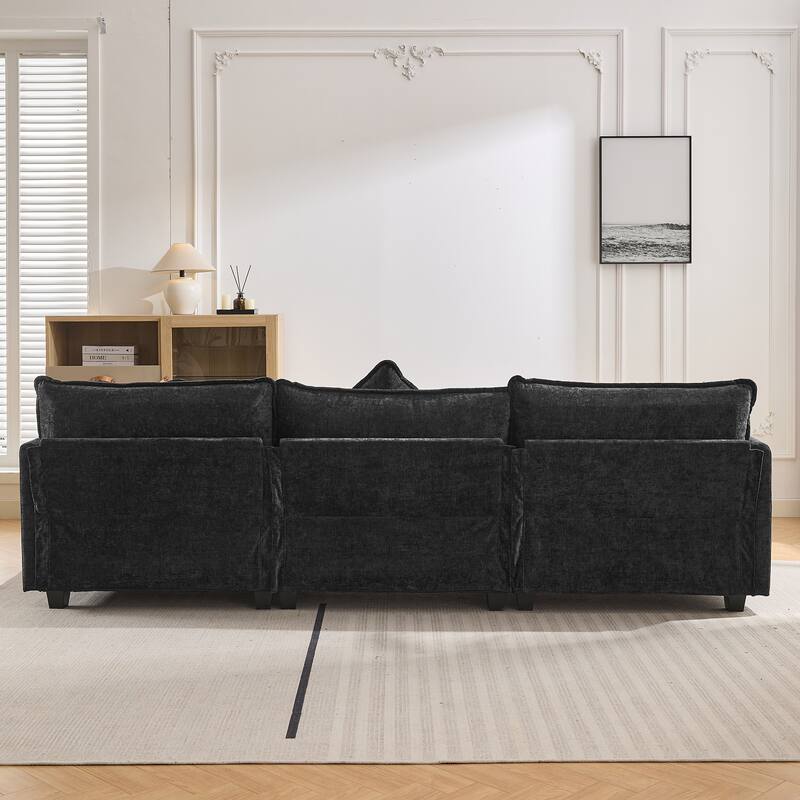 112.2" Modern L-Shaped 4-Seat Sectional Sofa with Removable Ottoman, 5 Plush Pillows, and Sturdy Construction