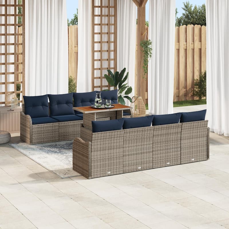 vidaXL 9 Piece Garden Sofa Set with Cushions - 90.9×24.4×27.2 - Grey
