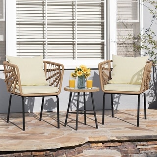 Moasis 3-Piece Cushioned Bistro Set Patio Wicker Chair and Side Table