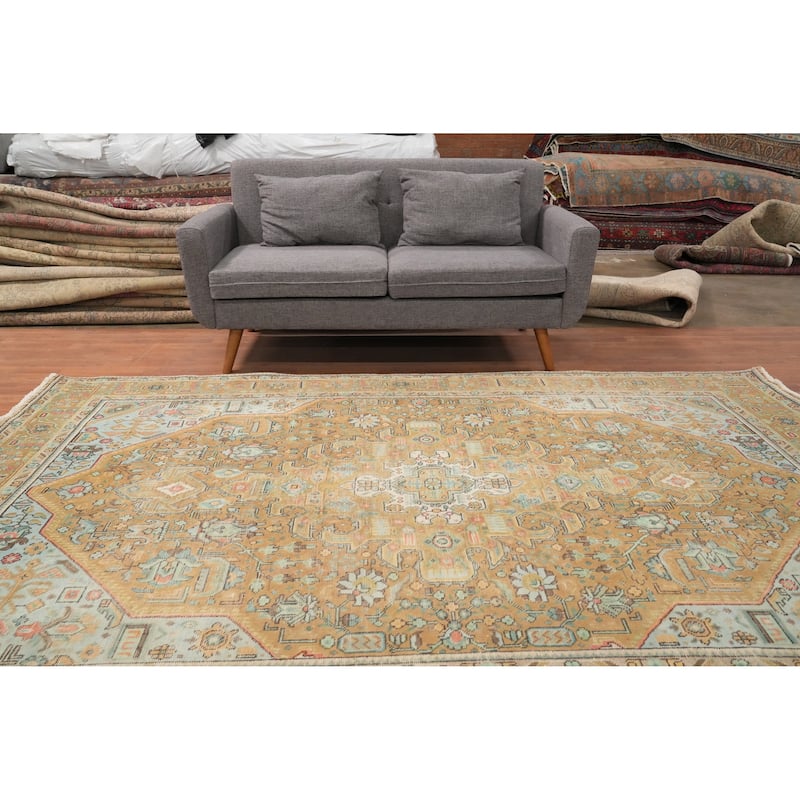Hand Knotted Oriental 100% Wool Carpet Traditional Medallion Oranges & Rust Tabriz Area Rug - 9' 7'' X 6' 7''