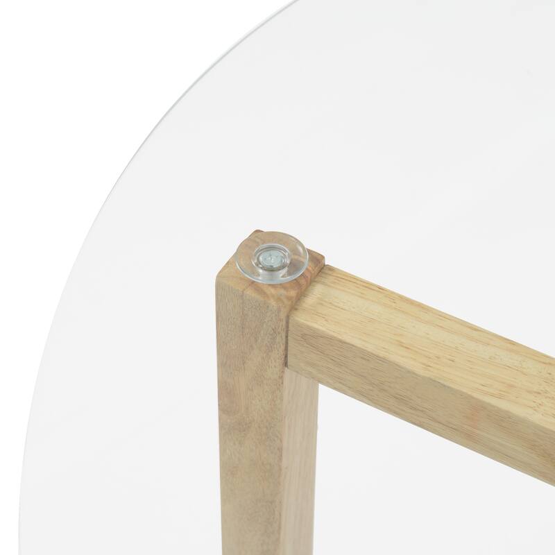 Round Glass Coffee Table, Home Snack Table Small Spaces Cocktail Table with Sturdy Wood Base for Living Room