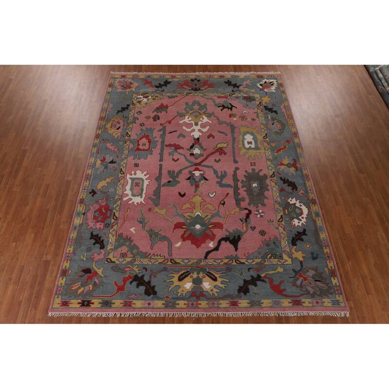 Pink Oushak Indian Area Rug Handmade Wool Carpet - 9'0"x 11'10"
