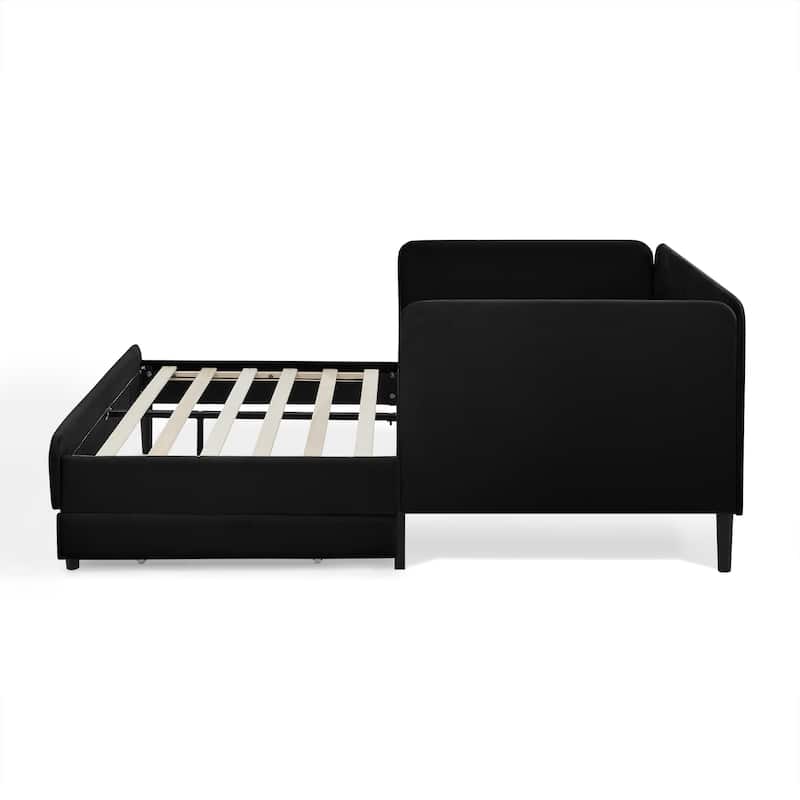 Full Size Upholstered Platform Bed Frame, Velvet Sofa Bed with Storage Drawers, Convertible Sofa Daybed