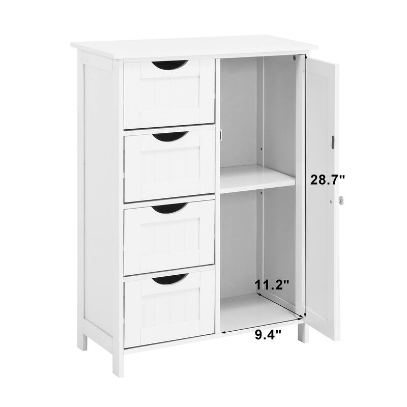 Anmytek White Bathroom Floor Storage Cabinet with Adjustable Shelf and Drawers