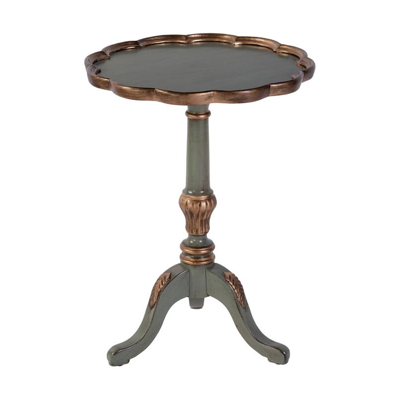 Dansby 20 in. W Round Wood Scalloped Edge Pedestal Side Table - Royal Pastel Green