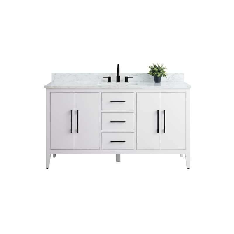 Vanity Art 60" Single Sink Bathroom Vanity Cabinet with Engineered Marble Countertop