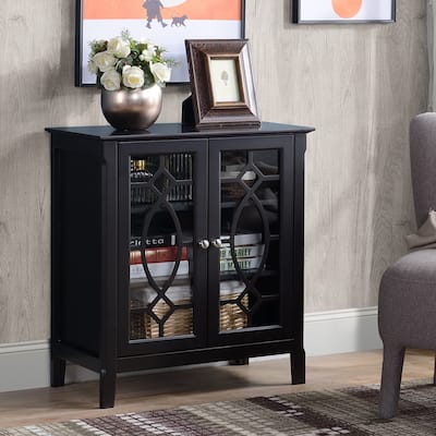 Kitchen Storage Cabinet with Adjustable Shelves and Glass Accents