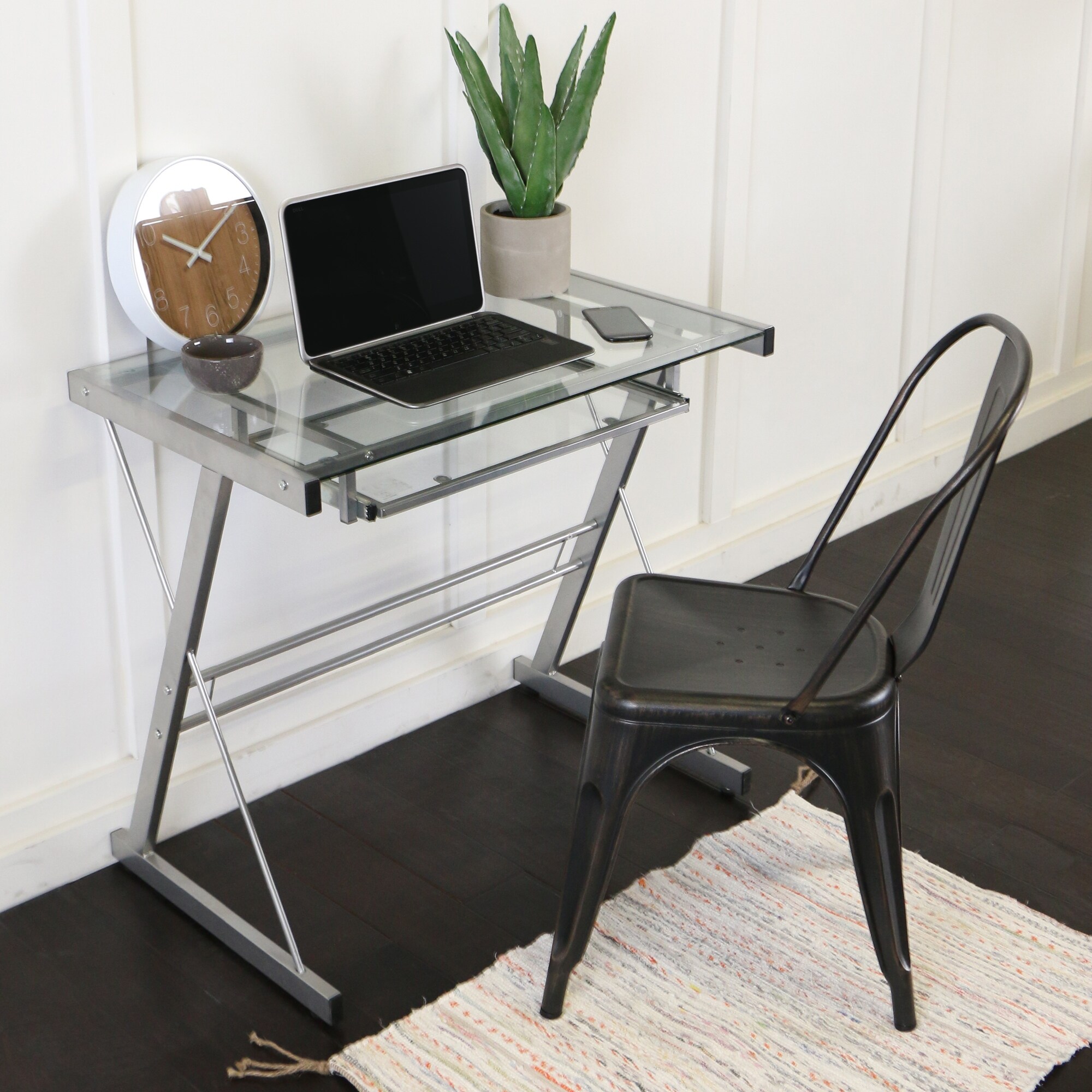 Metal And Glass Silver Computer Desk With Keyboard Tray Overstock 3458774