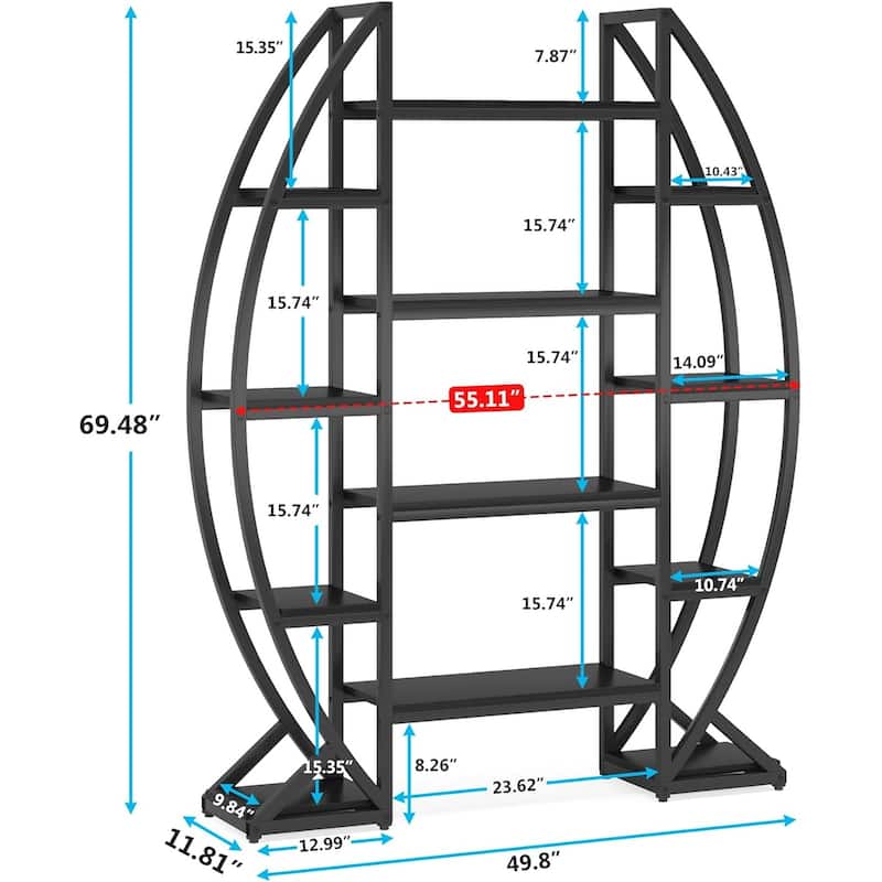 Metal and MDF 12 Shelf Half-Moon Plant Stand with Wide Display - 49.08” x 11.81” x 69.48”