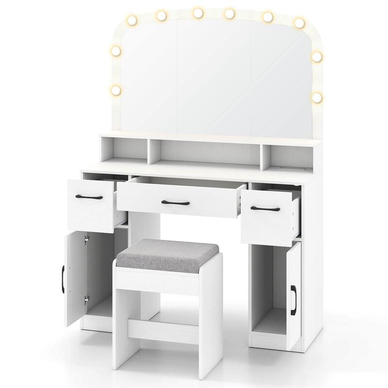 Costway Vanity Desk Makeup Table with with Stool Large Mirror 3-Color - See Details