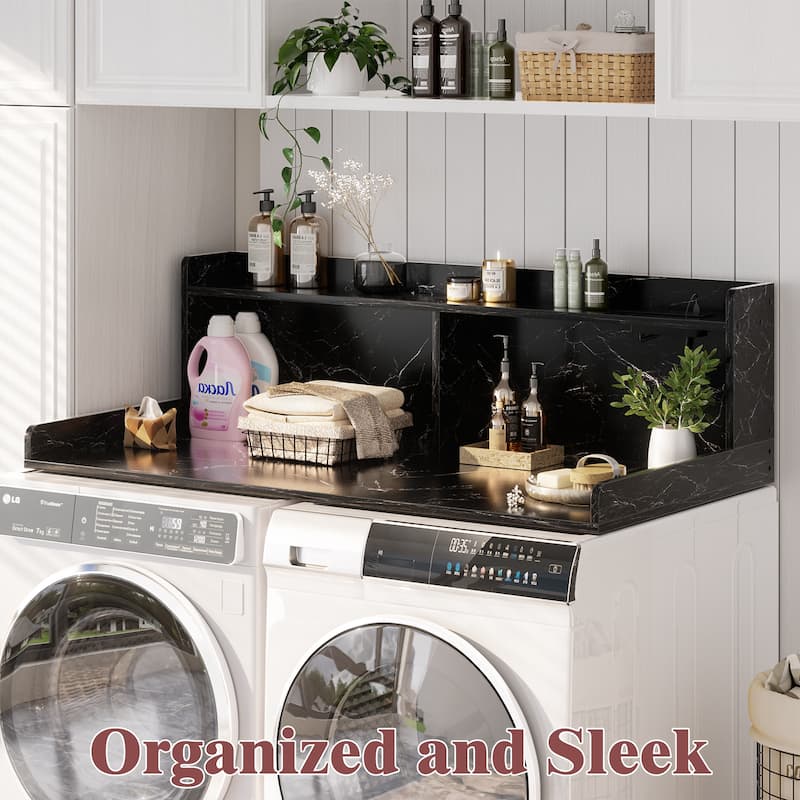 54" x 27.4" Laundry Countertop for Washer and Dryer with Non-Slip Pads，LED Lights，Power Outlets