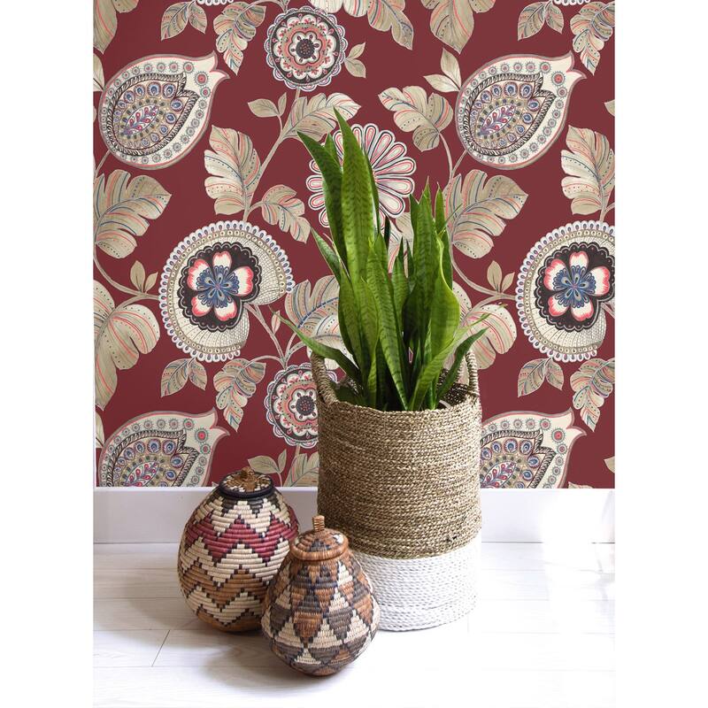 Seabrook Designs Boho Rhapsody Calypso Paisley Leaf Unpasted Wallpaper