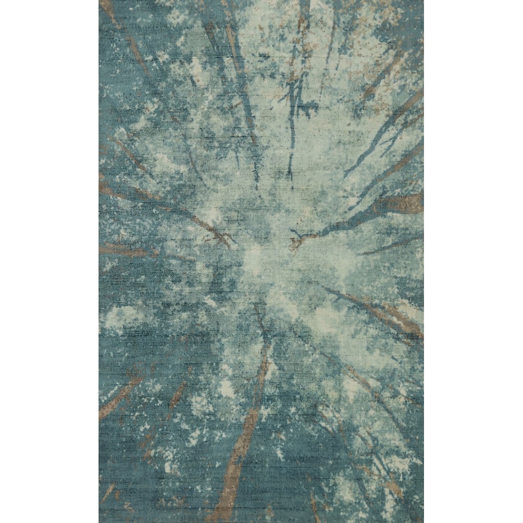 Hand-knotted Modern Silk Blue Abstract Oriental Area Rug - 7' 11'' X 4' 11''