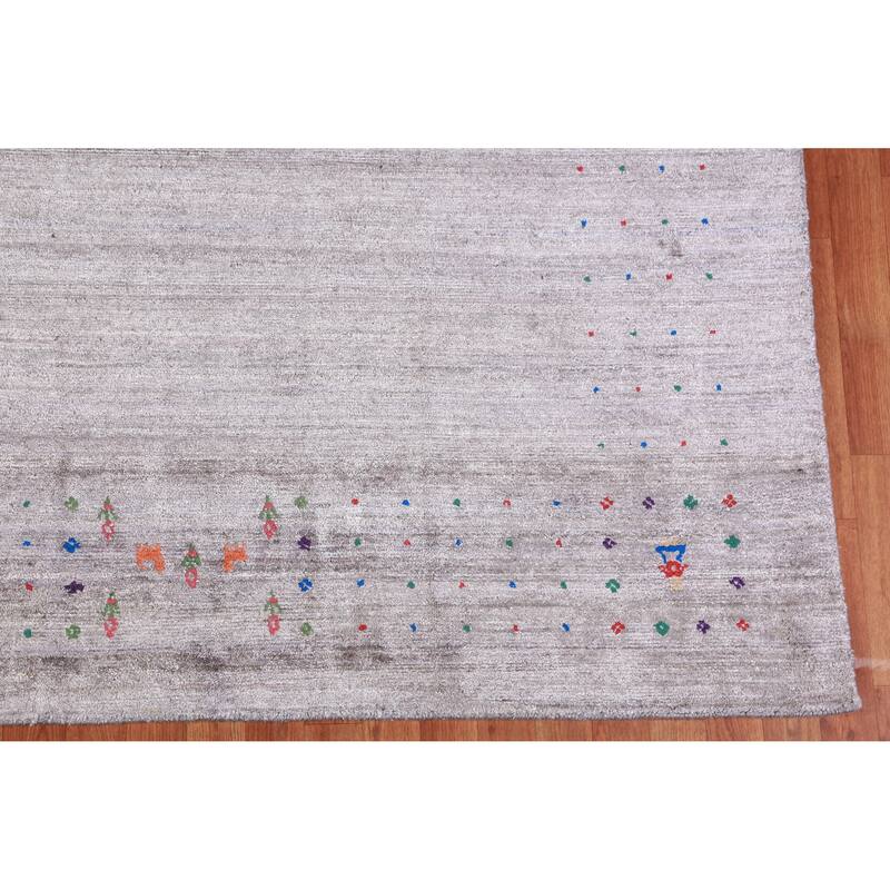 Gray Gabbeh Indian Area Rug Handmade Bedroom Wool Carpet - 9'0" x 12'0"