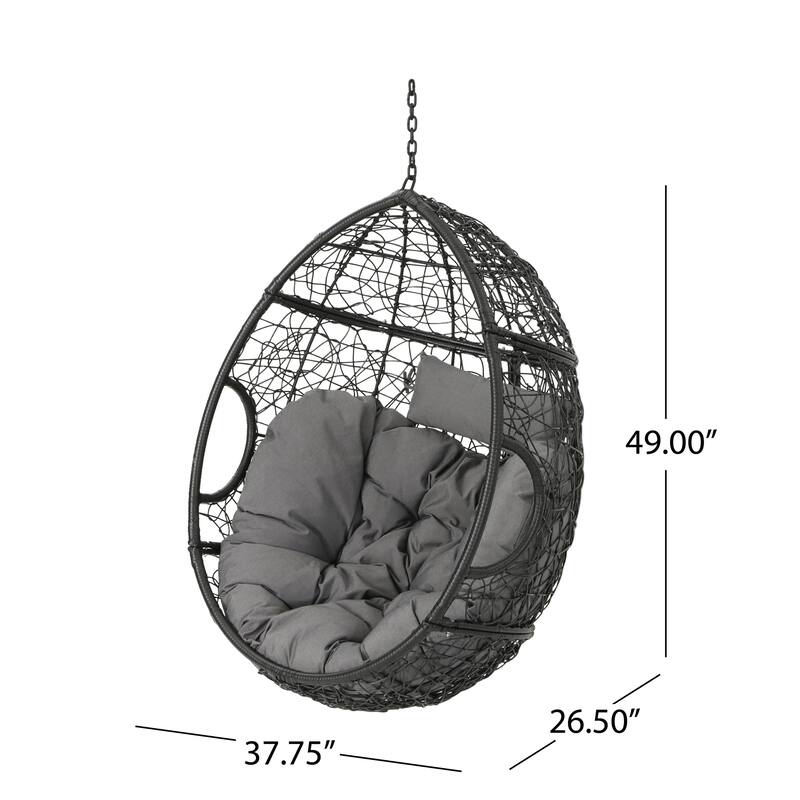 Waterproof Outdoor Wicker Hanging Basket Chair with Cushions, Hammock Seat - 300 lbs Capacity