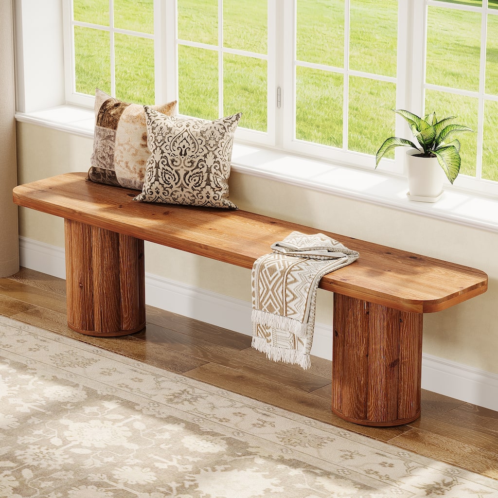 63" Extra Long Solid Wood Entryway Bench, Dining Bed End Accent Bench Seat for Living Room Foyer Bedroom