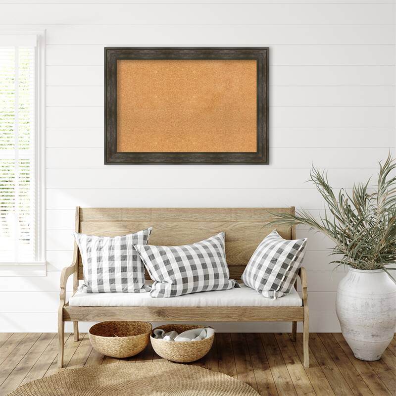 Rail Rustic Char Framed Natural Corkboard Bulletin Board