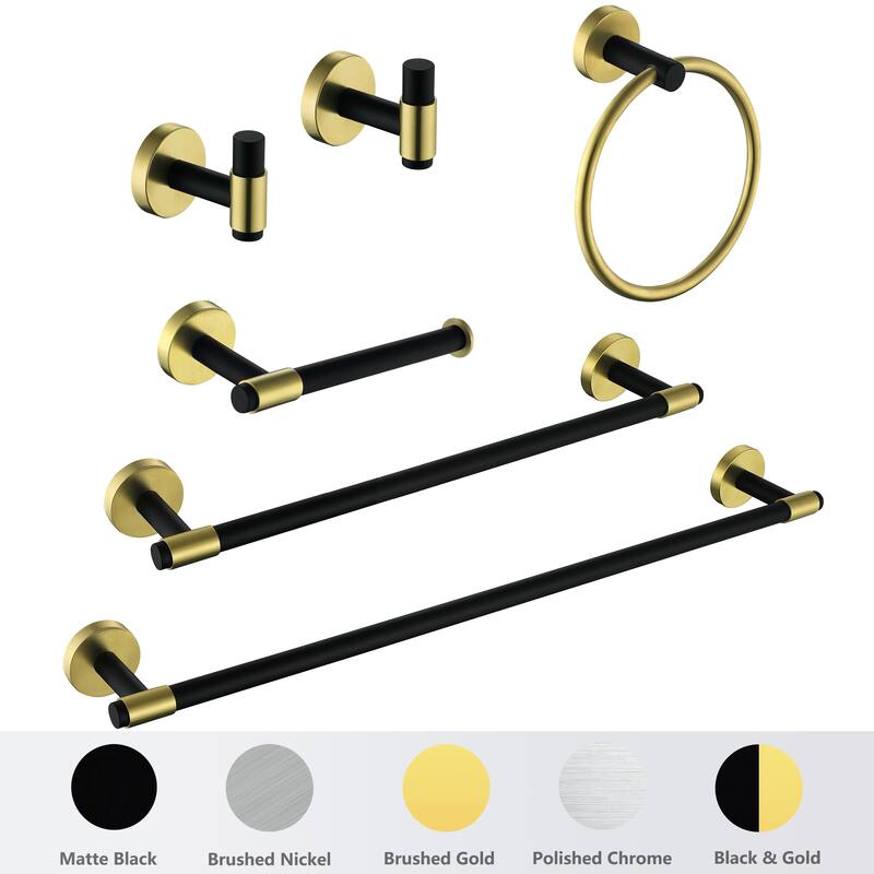 6-Piece Bath Hardware Set Towel Holder Set in Black and Gold