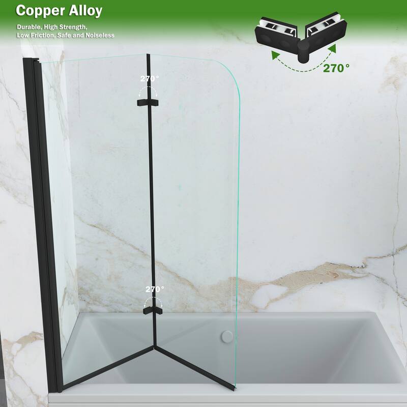 39 in. W x 55 in. H Pivot Tub Door in Matte Black with Clear Tempered Glass