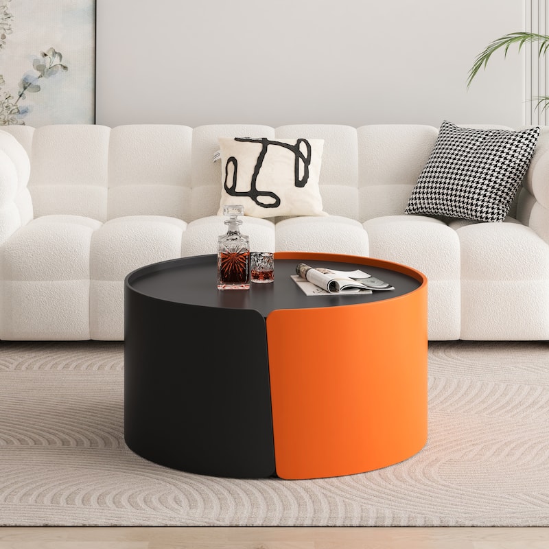 Modern Nesting Coffee Table Side Table with Retractable Sliding Tabletop and Storage Cabinet, for Living Room, Black