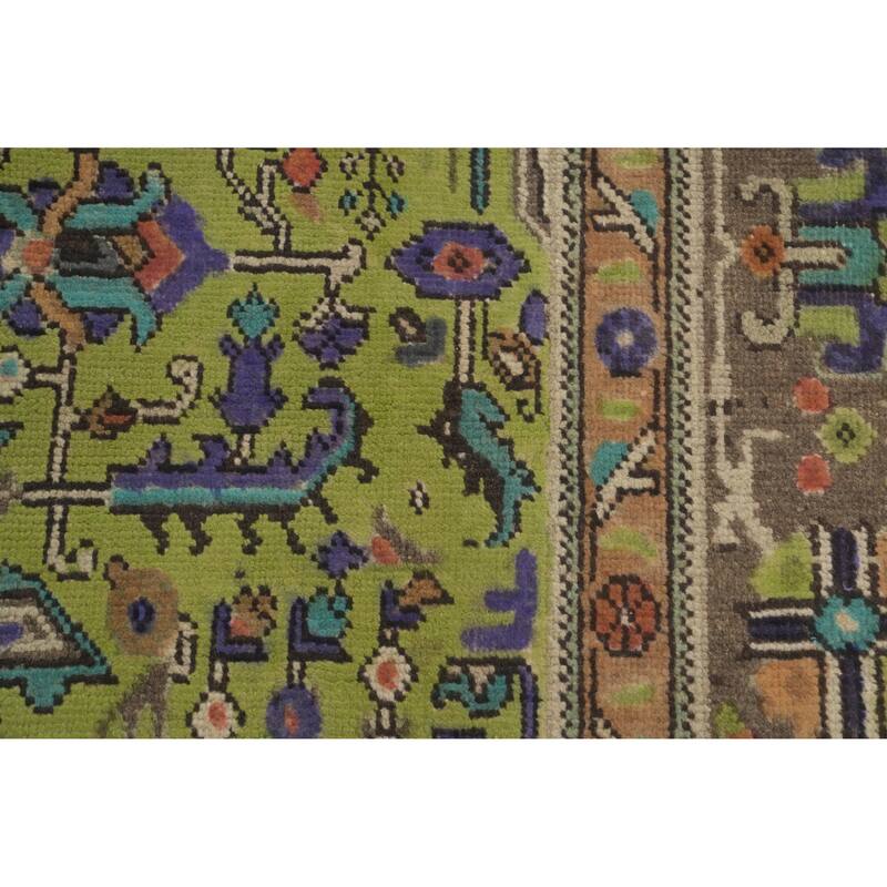 Hand Knotted Oriental 100% Wool Carpet Traditional Medallion Green Tabriz Area Rug - 9' 2'' X 6' 5''
