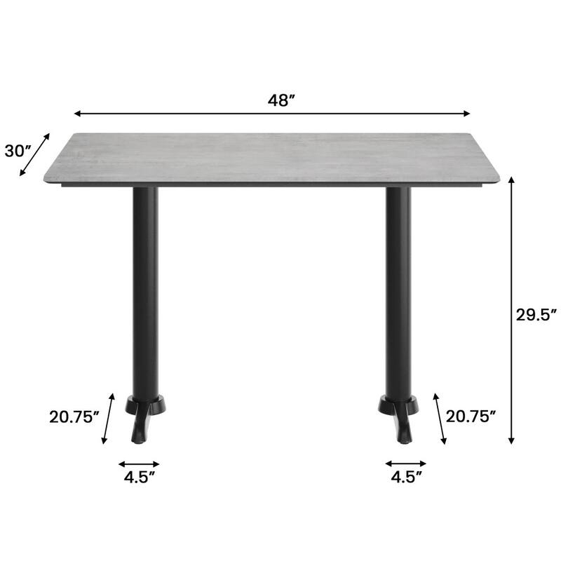 Commercial HPL Tabletop with Bar Height Dual T Bases - 48"W x 30"D x 29.5"H