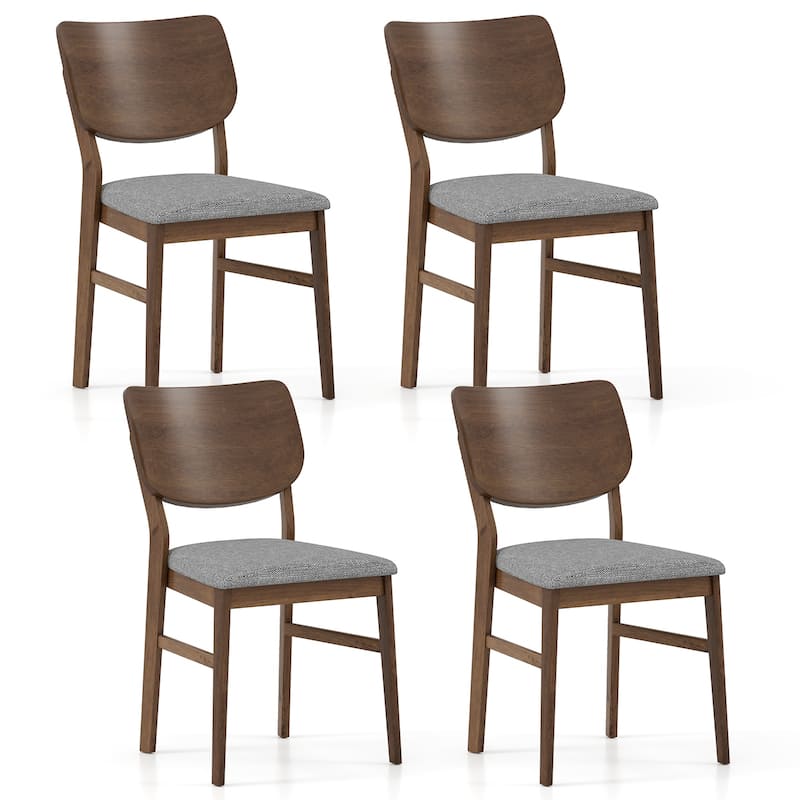 Gymax Dining Chairs Set of 4 w/ Rubber Wood Frame Padded Seat Curved - Grey