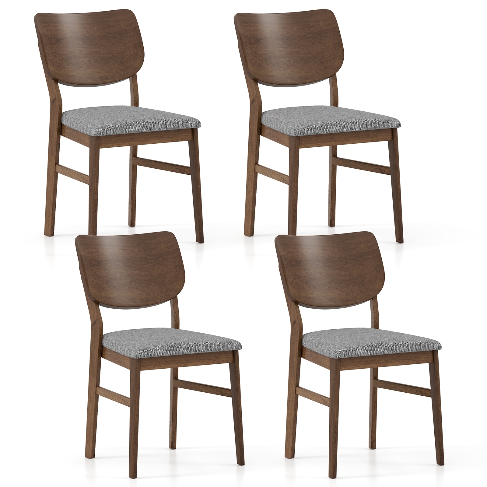 Gymax Dining Chairs Set of 4 w/ Rubber Wood Frame Padded Seat Curved