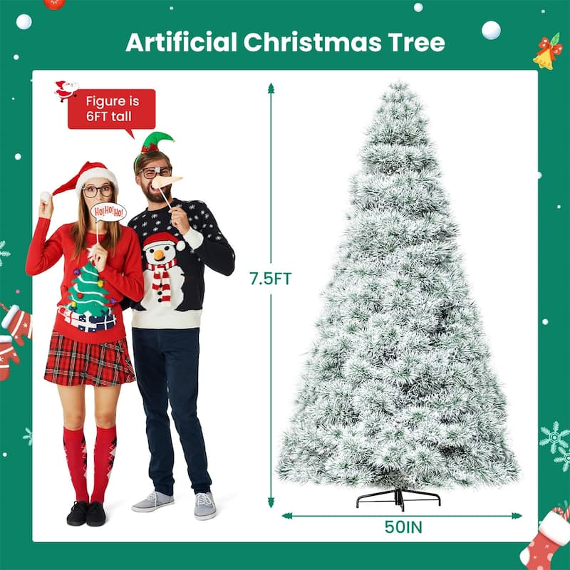 Pre-lit Snow-Flocked Christmas Tree, Artificial Holiday Christmas Tree with 120 Warm Lights, 347 Branch Tips - N/A