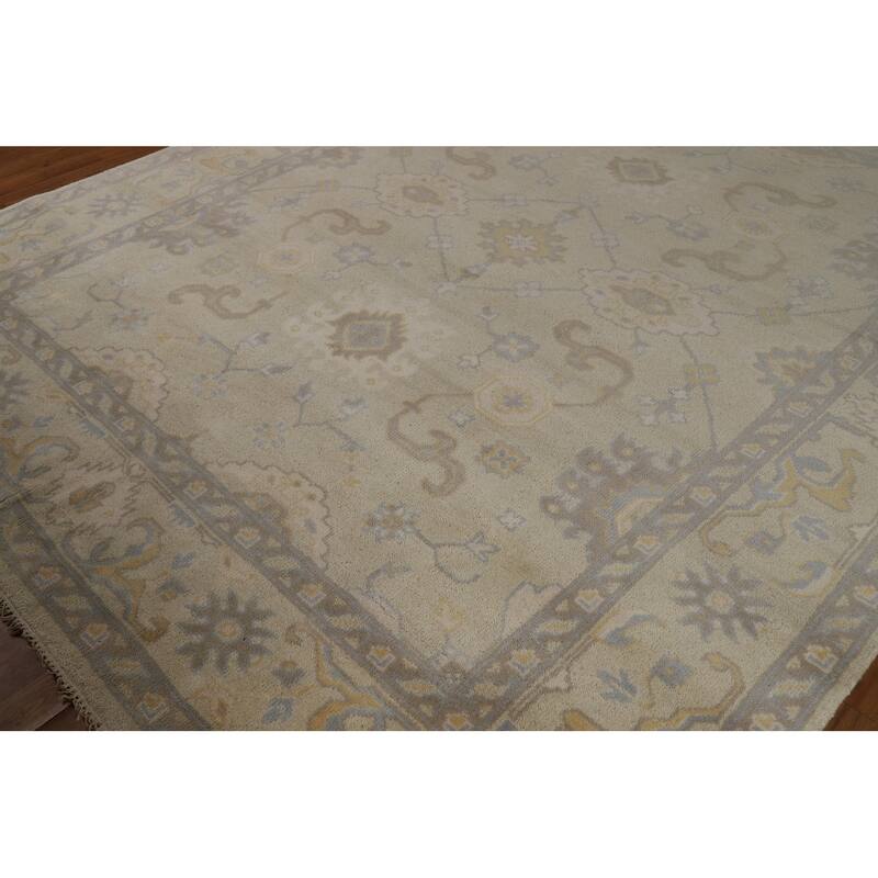 Earth Tone Oushak Indian Rug Hand-Knotted Transitional Wool Carpet - 8'0"x 9'5"